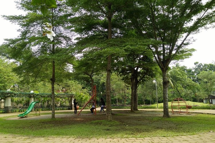 Tampak wisatawan yang berkunjung di Taman Tabebuya, Jakarta.