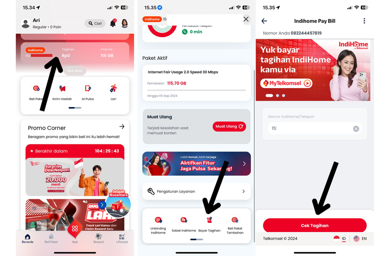 Ilustrasi cara bayar tagihan IndiHome di MyTelkomsel