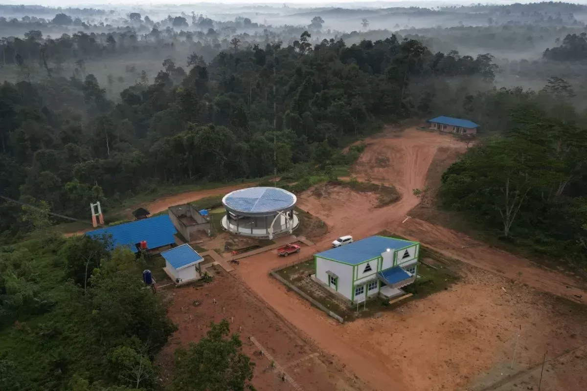 Lanskap Bukit Tigapuluh di lokasi Pusat Informasi Konservasi Gajah (PIKG) di Kabupaten Tebo, Provinsi Jambi di ambil dari udara. Kepala BKSDA Jambi Himawan Sasongko menilai ruang jelajah spesies kunci di bentang Bukit Tigapuluh mulai menyempit. 