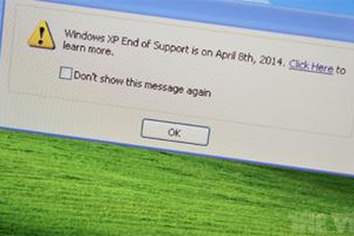 Pesan pop-up yang akan muncul pada 8 Maret untuk mengingatkan pengguna Windows XP agar melakukan upgrade OS