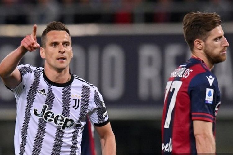 BOLOGNA, ITALY - APRIL 30: Arkadiusz Milik of Juventus celebrates after scoring the team's first goal during the Serie A match between Bologna FC and Juventus at Stadio Renato Dall'Ara on April 30, 2023 in Bologna, Italy. (Photo by Alessandro Sabattini/Getty Images) (Photo by Alessandro Sabattini / GETTY IMAGES EUROPE / Getty Images via AFP)