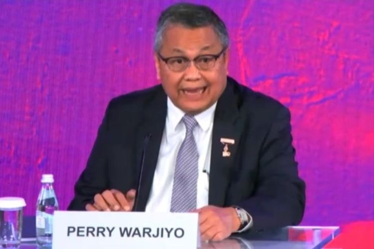 Gubernur Bank Indonesia (BI) Perry Warjiyo saat konferensi pers 4th FMCBG G20, Jumat (14/10/2022).