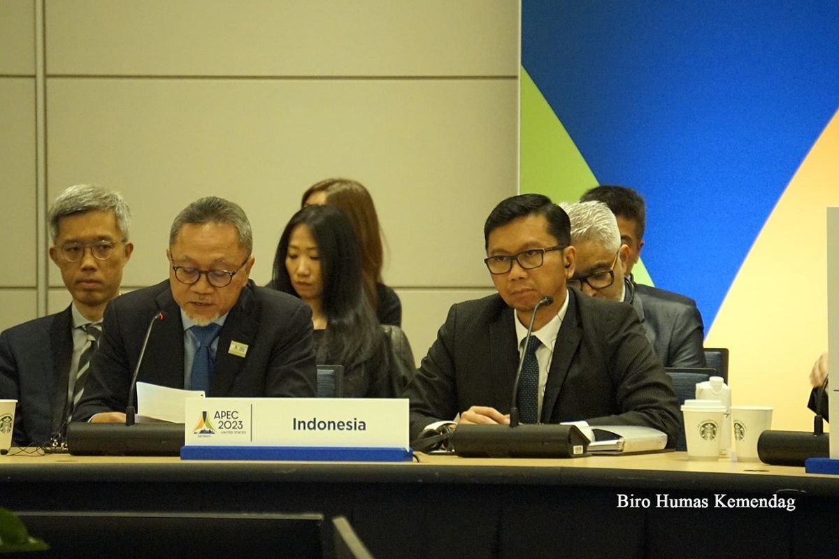 Menteri Perdagangan (Mendag) Zulkifli Hasan dalam pertemuan sesi pertama APEC Ministers Responsible for Trade (MRT) di Detroit, Michigan, Amerika Serikat (AS), Kamis (25/5/2023).
