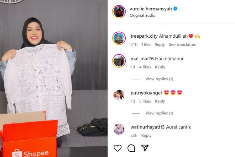 Tangkapan layar video yang diunggah Aurel di akun Instagramnya, Senin (26/2/2024). Warganet mengisi kolom komentar dengan sambutan positif.