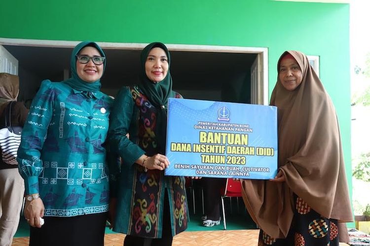 Pemberian bantuan dana insentif daerah oleh Sofha Marwah di lingkungan Pabbacue, Kelurahan Macanang, Kabupaten Bone, Jumat (8/12/2023)
