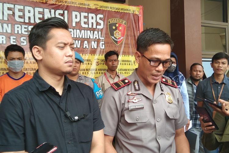 Press release kasus penyebaran video pelajar diduga tengah berbuat asusila di Mapolres Karawang, Rabu (18/3/2020).