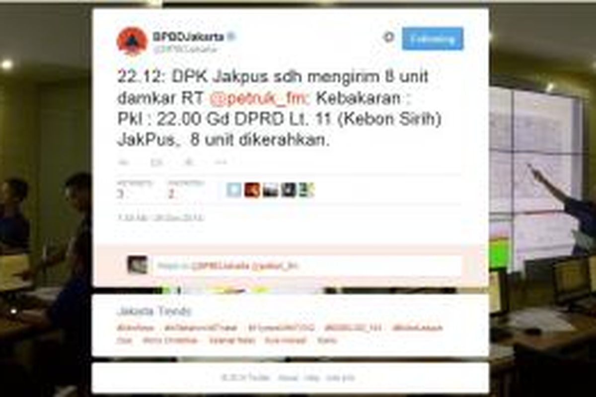 Informasi soal kebakaran di gedung DPRD DKI Jakarta, Kamis (25/12/2014).