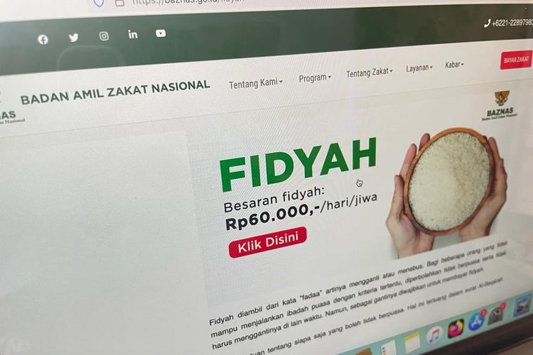 Ilustrasi cara bayar fidyah online lewat website Baznas.