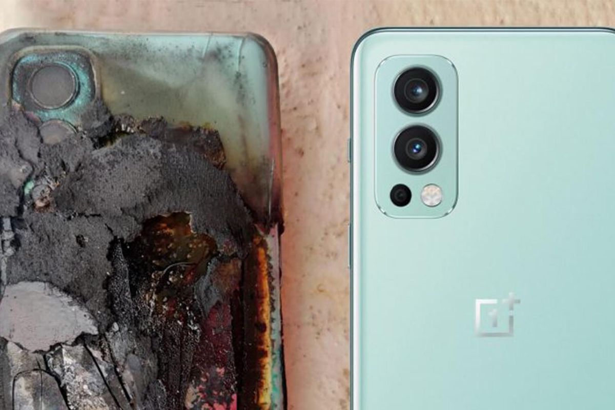 Penampakan ponsel OnePlus Nord 2 yang meledak dan hangus terbakar