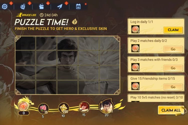 Daftar misi yang harus dikerjakan untuk mendapatkan skin Bruce Lee secara gratis di Honor of Kings.