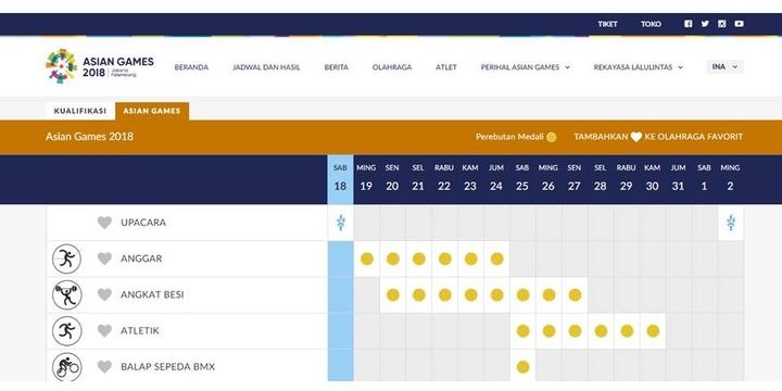 Jadwal pertandingan Asian Games 2018, yang dilansir dari situsweb resmi www.asiangames2018.id