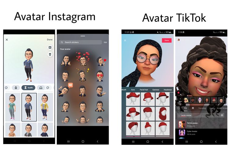 Ilustrasi Avatar Instagram (kiri) dan Avatar TikTok (kanan).