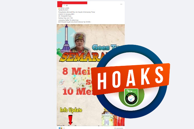 Tangkapan layar Facebook narasi yang menyebut bahwa Ida Dayak melakukan pengobatan di Gedung Gris, Kecamatan Pedurungan, Kota Semarang