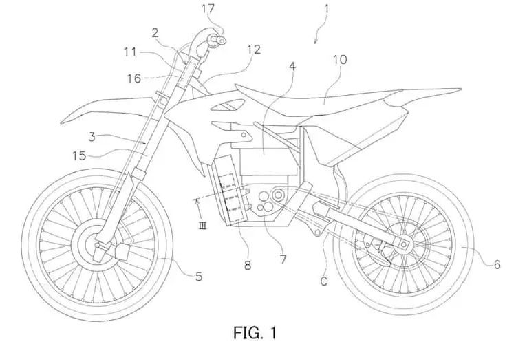 Gambar paten motor trail listrik Yamaha TY-E