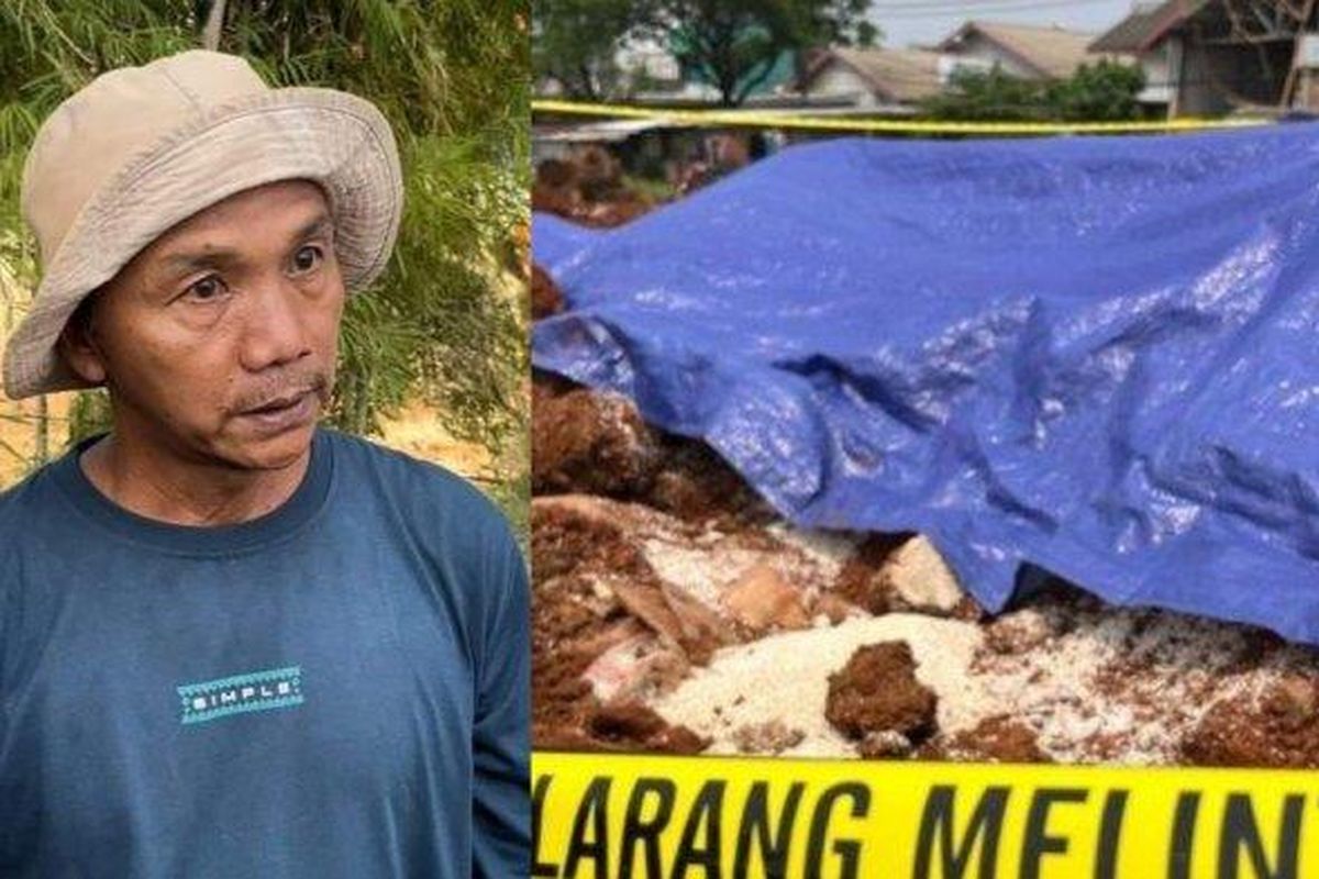 Dadung, penerima orderan pencari tukang gali tanah dua tahun lalu, saat dijumpai di lokasi temuan, Lapangan KSU, Tirtajaya, Sukmajaya, Senin (8/1/2022). Belakangan ia baru tahu lubang hasil galian tukang gali itu digunakan untuk menimbun satu kontainer paket sembako bantuan presiden.  