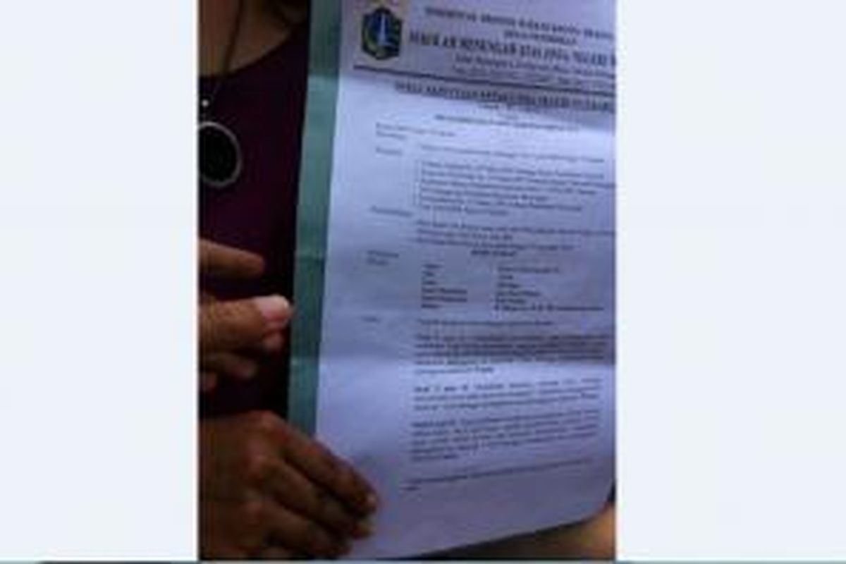 Surat pengembalian siswa SMA 70 kepada orangtua.