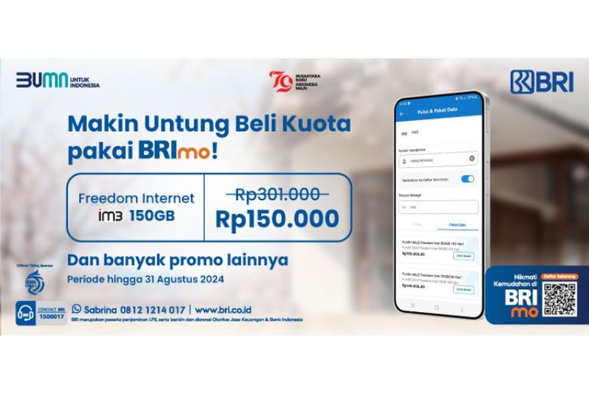 BRI menghadirkan Flash Sale Freedom Internet IM3 melalui superapp BRImo. 