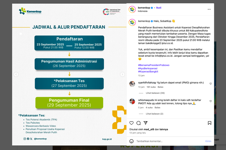 Cara Daftar Lowongan Asisten Bisnis Kemenkop UKM, Ditutup 25 September 2025