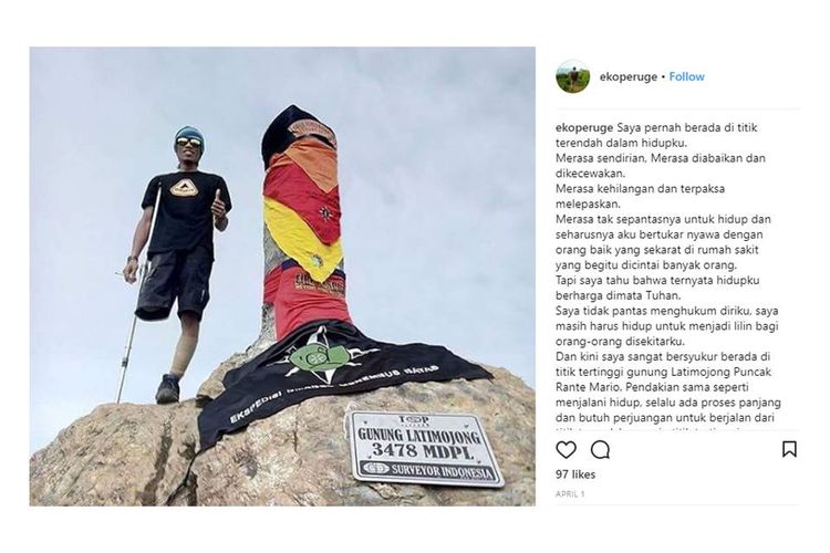 Eko Peruge, pendaki berkaki satu, dari Sulawesi Selatan.