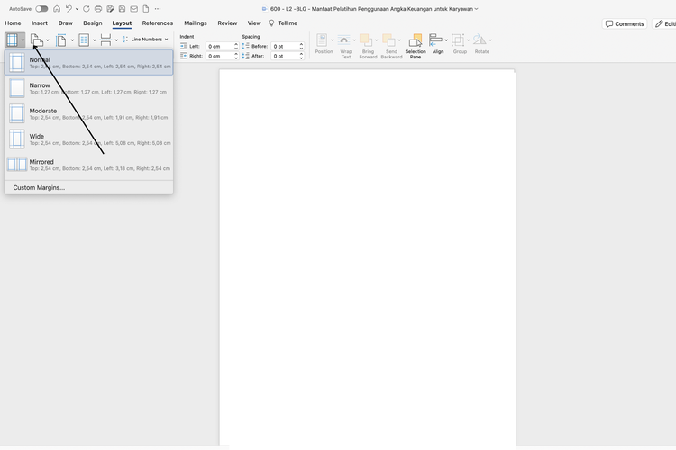 Ilustrasi cara ubah margin di Word