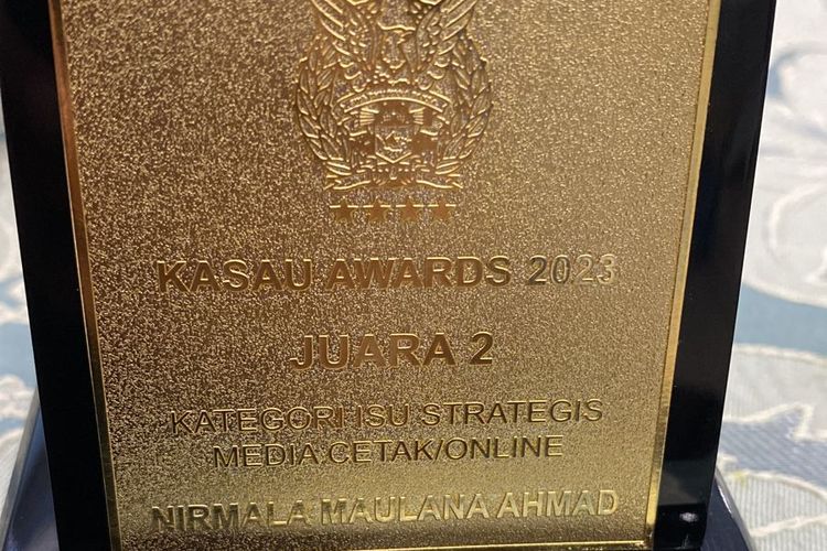 Jurnalis Kompas.com Nirmala Maulana Ahmad meraih juara 2 KASAU Awards 2023 kategori media cetak/online.