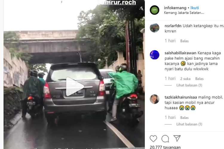 Viral mobil putar balik dan diteriaki maling