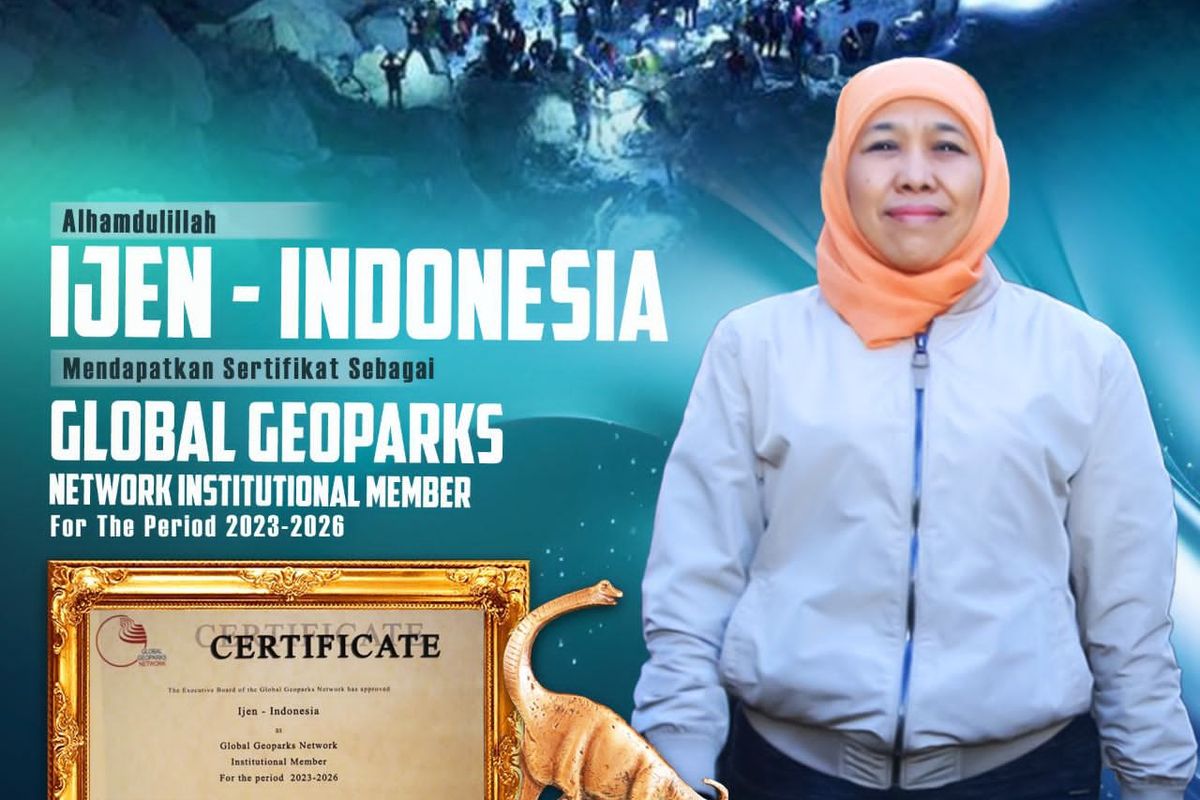 United Nations Educational, Scientific and Cultural Organization (UNESCO) secara resmi mengukuhkan Geopark Ijen, Jawa Timur (Jatim), Indonesia sebagai UNESCO Global Geopark (UGGp) dalam konferensi internasional ke-10 UGGp di Marrakech, Maroko, Sabtu (9/9/2023).