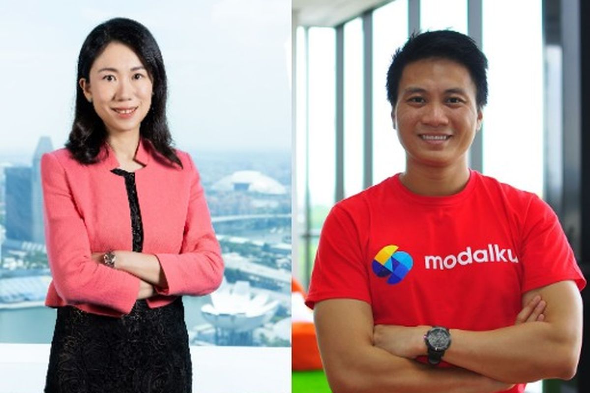 Co-Founder dan CEO Modalku Reynold Wijaya (kanan) dan Head of Commercial Banking HSBC Singapore Regina Lee (kiri)