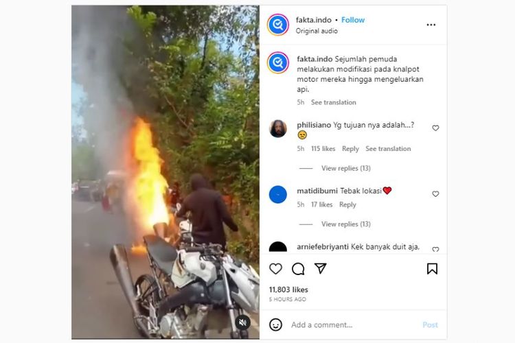 Modifikasi knalpot sepeda motor bisa mengeluarkan api