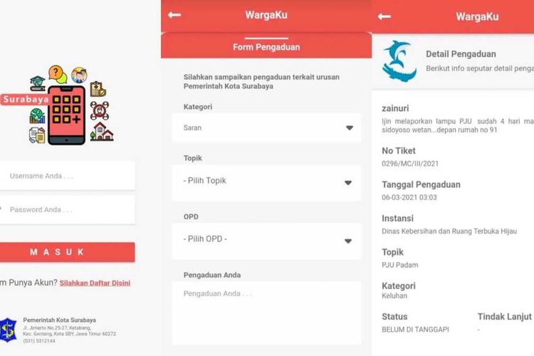 Aplikasi Wargaku yang dirilis Pemkot Surabaya untuk memudahkan warga menyampaikan keluhan dan kritik kepada Pemkot Surabaya.