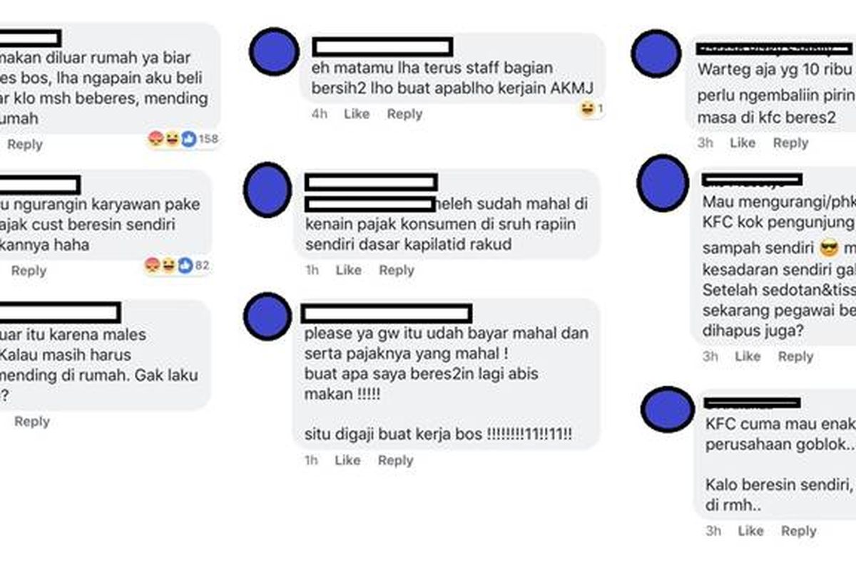 Beberapa komentar warganet terhadap kampanye KFC Beberes Makan di media sosial.