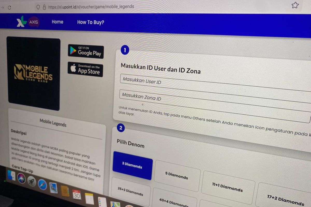 Ilustrasi cara top up diamond Mobile Legends pakai pulsa XL
