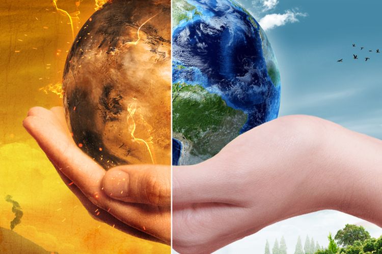 Ilustrasi menjaga keseimbangan alam. Perubahan iklim