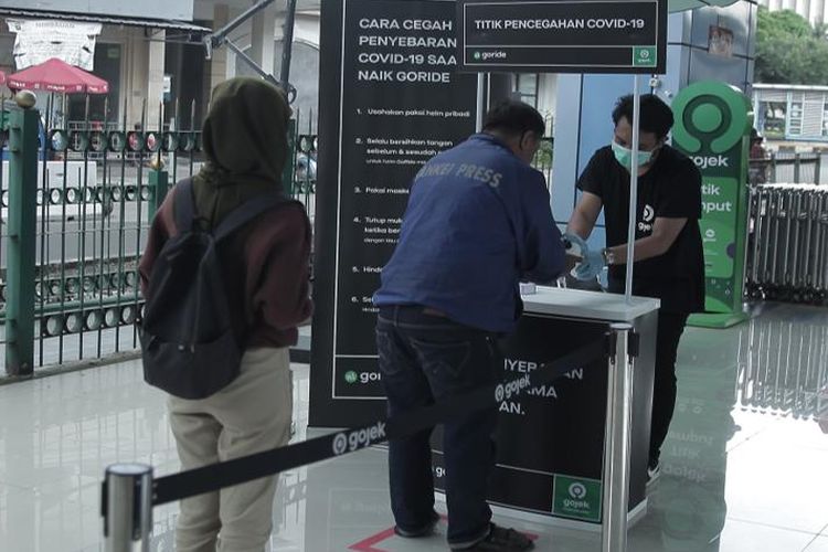 Salah satu shelter Gojek yang dijadikan titik pencegahan Covid-19.