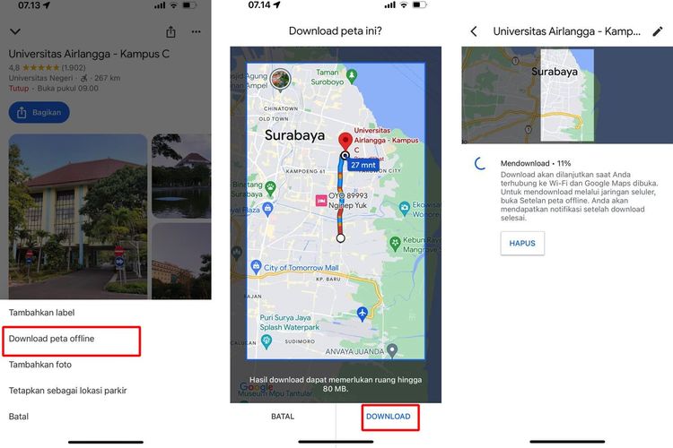 Ilustrasi cara download peta Google Maps di HP.
