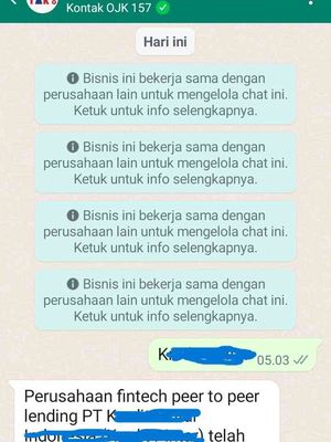 Bukti keterangan Kontak OJK 157 yang menyatakan perusahaan pinjol yang dimaksud adalah legal dan terdaftar di OJK.