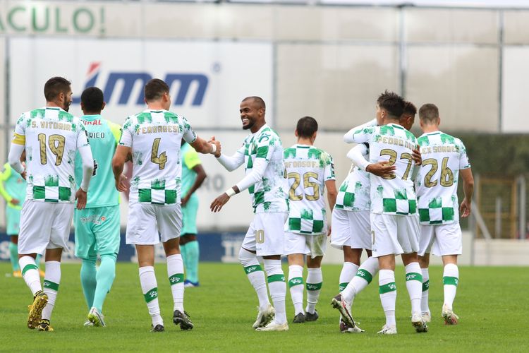 Selebrai para pemain Moreirense FC pada salah satu pertandingan Liga Portugal.