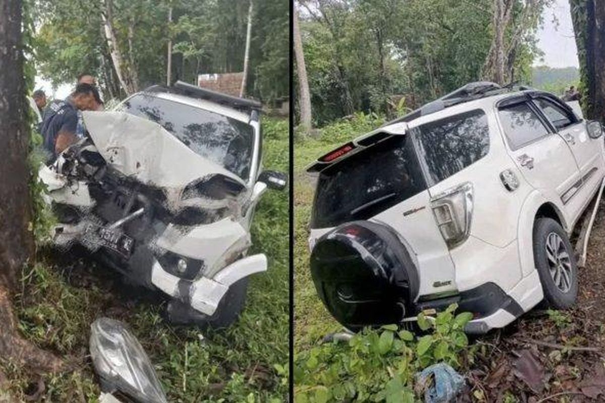 Satu keluarga tewas setelah mobil yang ditumpangi mengalami kecelakaan di Jalan Raya Kampung Bipak, Desa Jatisari, Kecamatan Sindangbarang, Kabupaten Cianjur, Jawa Barat, Minggu (22/6/2025). 
