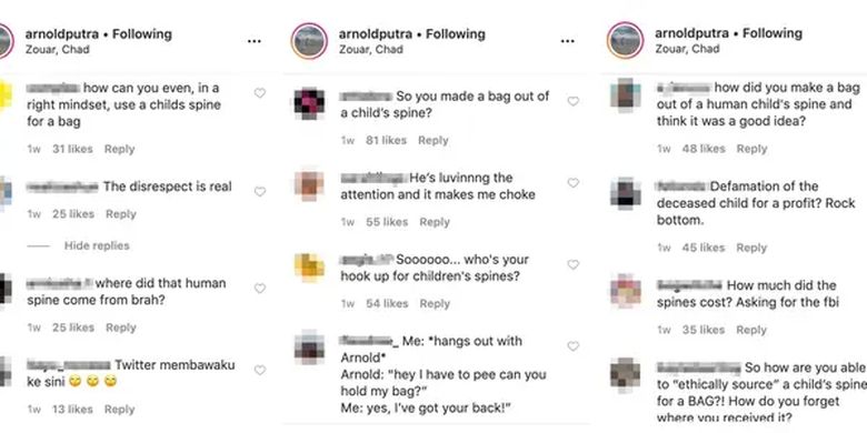 Rangkaian kritik yang membanjir di akun instagram Arnold Putra 