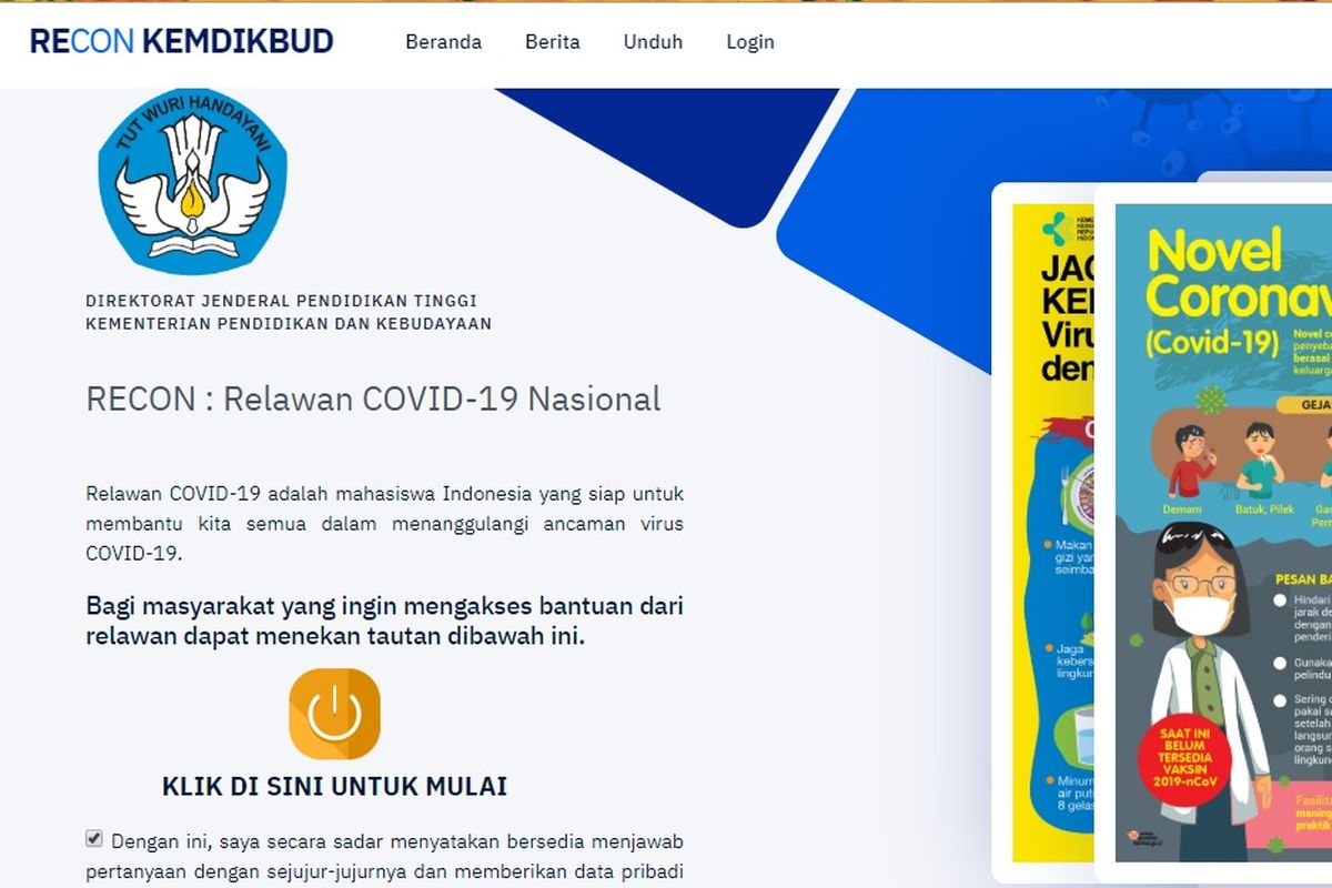 Aplikasi Relawan Covid-19 Nasional (Recon) Kemendikbud