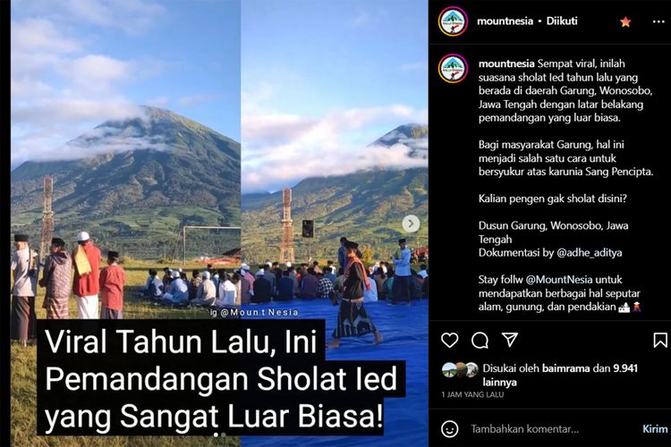 Tangkapan layar postingan Instagram, shalat Id dengan pemandangan indah, Sabtu (8/4/2023).