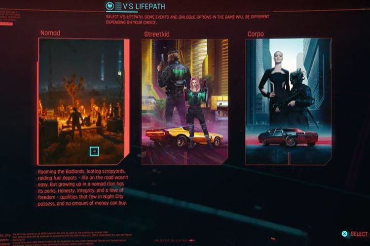 Ilustrasi pemilihan faksi di Cyberpunk 2077.