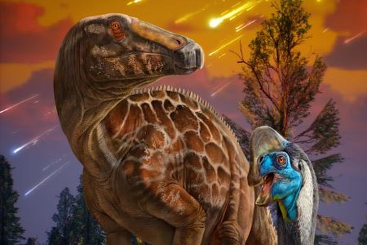 Ilustrasi dinosaurus yang hidup di China sebelum tumbukan asteroid memusnahkan mereka 