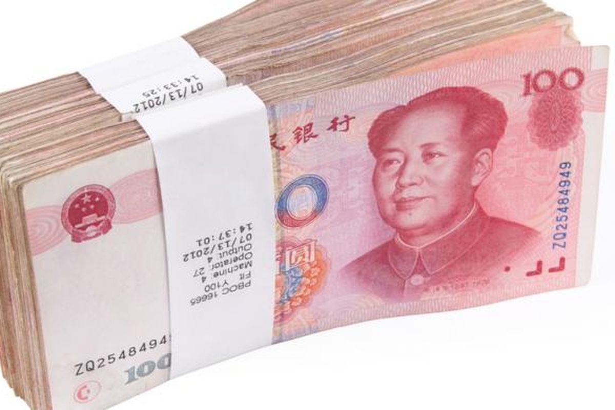 Ilustrasi mata uang China renminbi yuan.