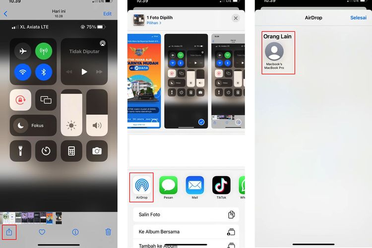 Ilustrasi cara menggunakan AirDrop di iPhone.