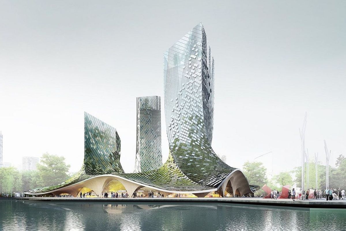 Sebuah megaproyek diluncurkan bulan lalu di Hangzhou. Bangunan yang dinamakan FrenchDreamTowers ini dirancang oleh XTU Architecs dan menampilkan desain yang futuristik. 