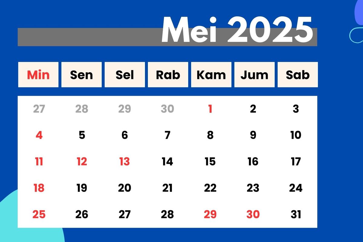 Ilustrasi Kalender Mei 2025. Selain daftar libur nasional dan cuti bersama, cek lagi potensi long weekend di kalender tanggal merah Mei 2025.