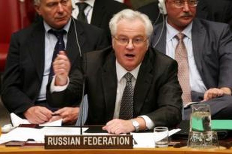 Dubes Rusia untuk PBB Vitaly Churkin dalam salah satu sesi sidang dewan keamanan.