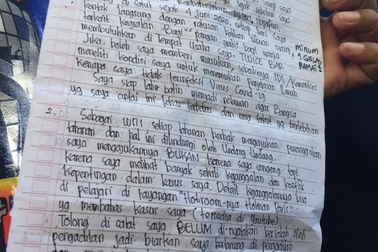Catatan yang ditulis Jerinx saat di Rutan Polda Bali
