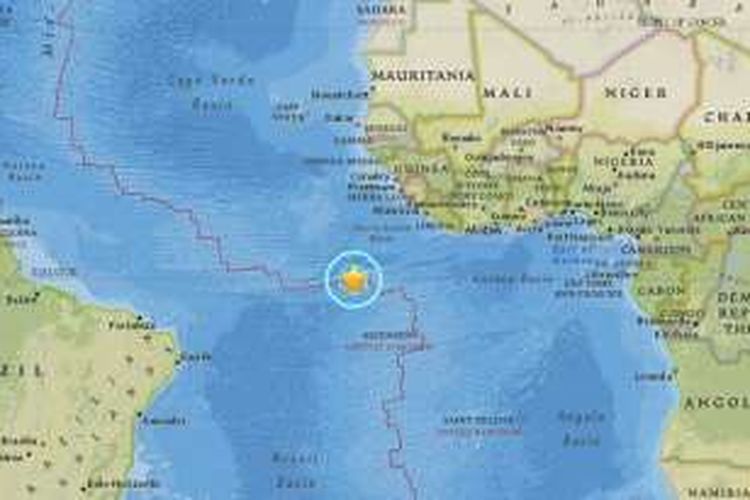 Pusat gempa di Ascension Island.